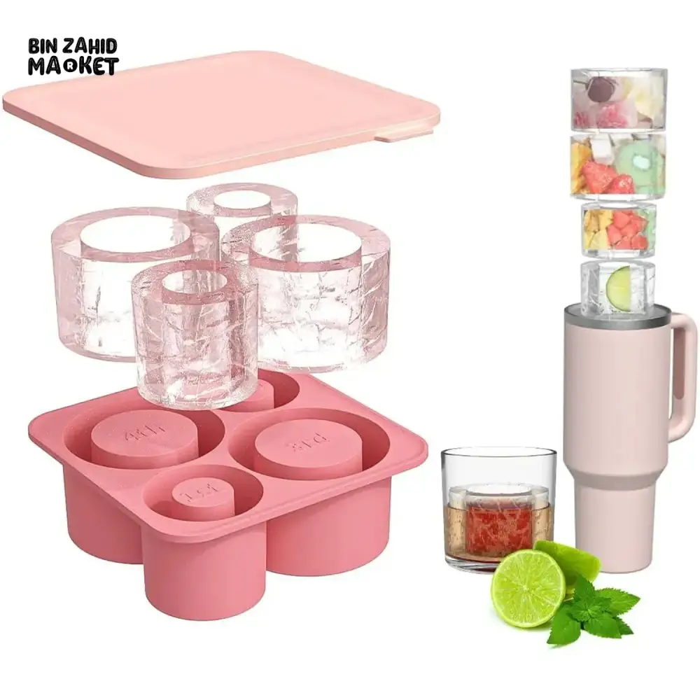 CYLINDER ICE CUBE TRAY MOLD FOR STANLEY CUP – SILICONE ICE MAKER WITH LID  FOR 20OZ 30OZ 40OZ