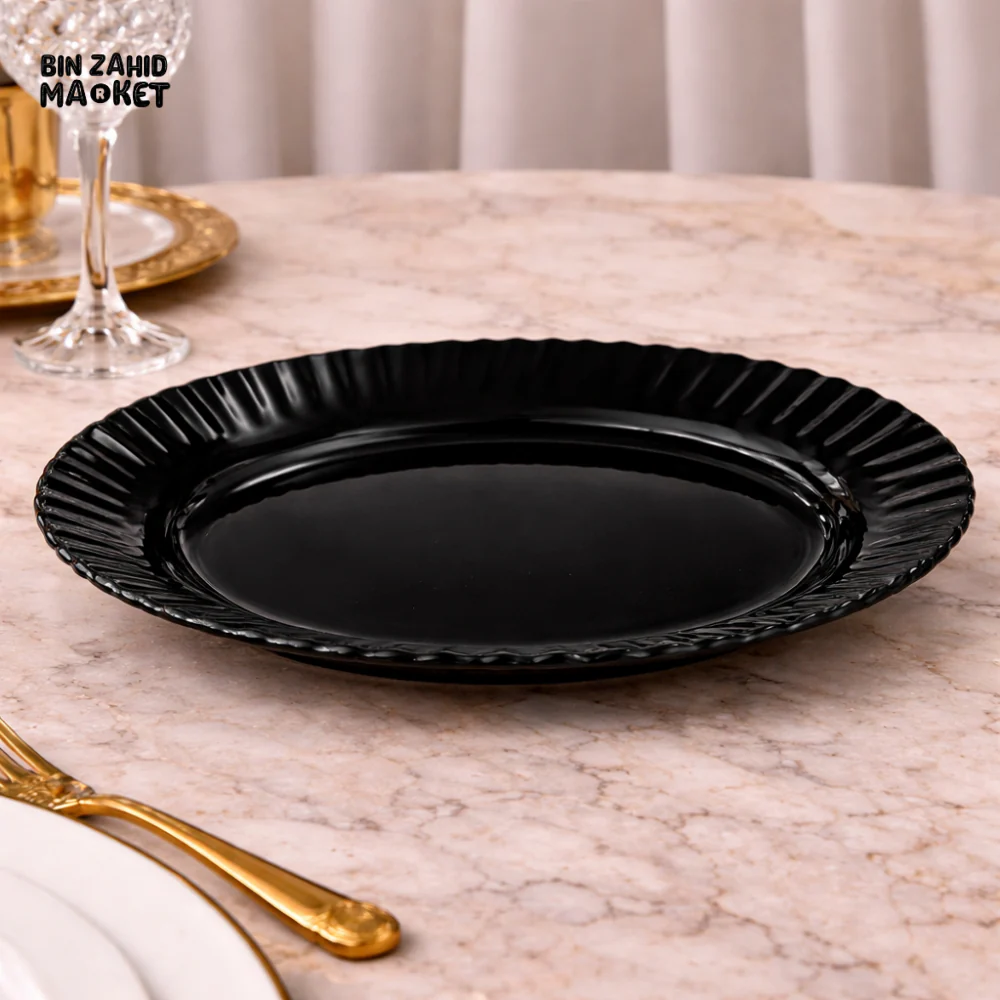 DANNY HOME 13.5 INCH OPAL GLASS SERVING PLATE – ELEGANT BLACK SERVING DISH FOR MODERN DINING & FOOD PRESENTATION - BLYP135