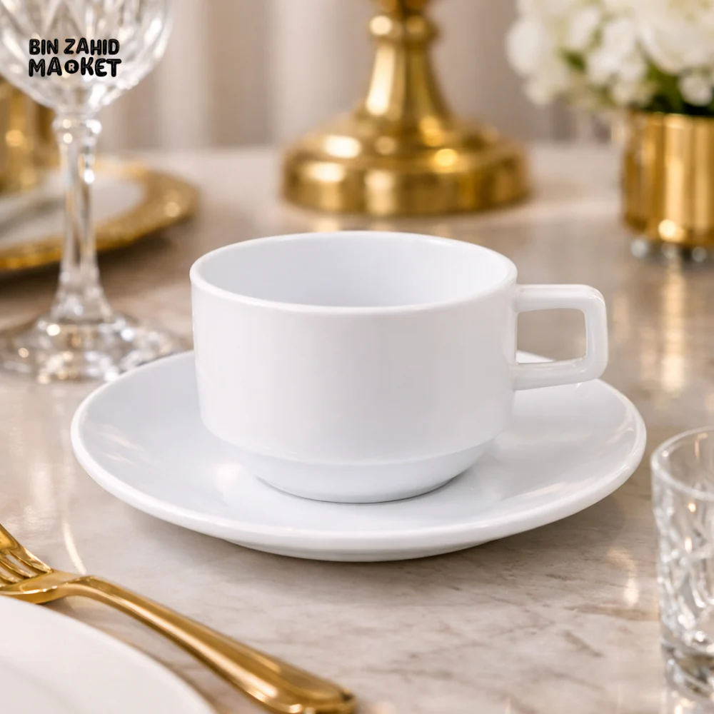 DANNY HOME 250ML OPAL CUP & SAUCER SET – 6 PIECE WHITE OPAL TEA CUP SET FOR LUXURY DINING & TEA SERVING - KFB250-W