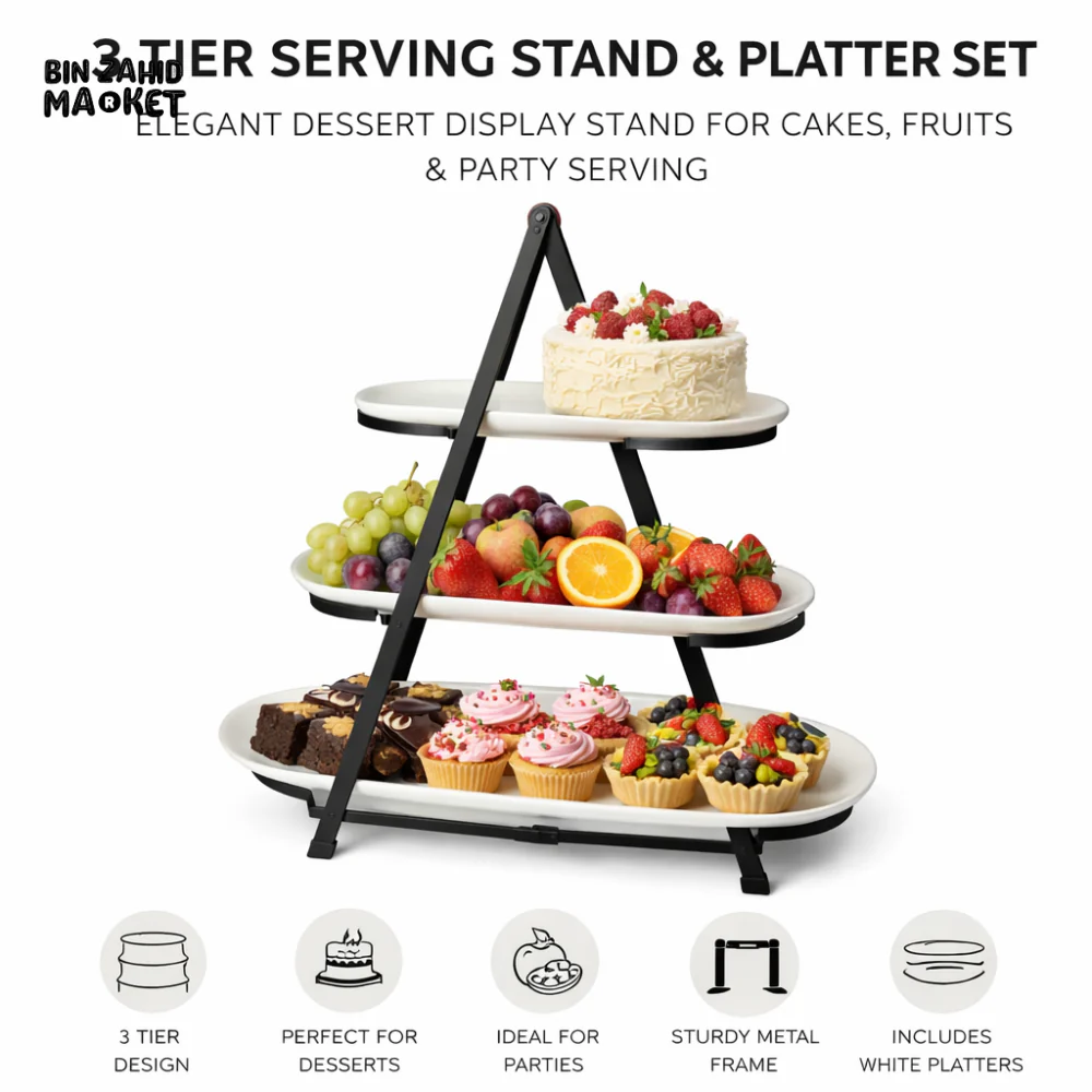 DANNY HOME 3 TIER SERVING STAND WITH PLATTERS – ELEGANT DESSERT, FRUIT & CUPCAKE DISPLAY STAND FOR PARTIES & TABLE SERVING - CPK-051 - Image 2