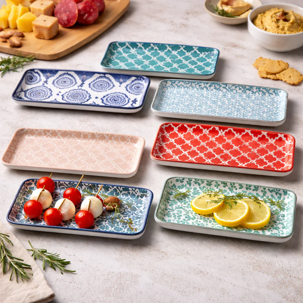 DANNY HOME 7 INCH MULTICOLOR RECTANGULAR PLATTERS FOR SNACKS, DESSERTS & APPETIZERS EACH -70FGCFP