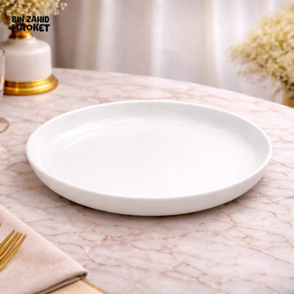 DANNY HOME CLASSIC WHITE CERAMIC ROUND SERVING PLATE 8 INCH – MINIMALIST STONEWARE DINNER PLATE FOR LUXURY TABLE SETTING