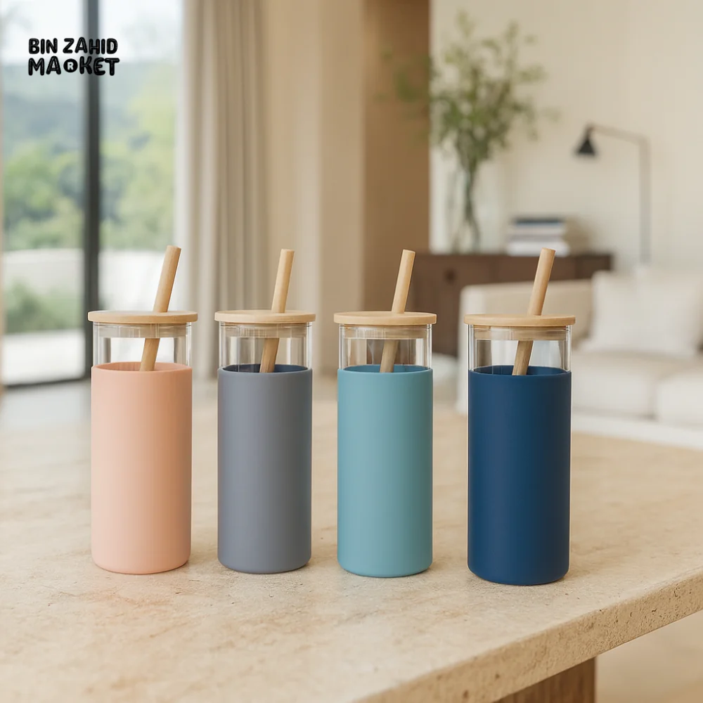 DANNY HOME GLASS MUG SET WITH BAMBOO LID AND STRAW - 480ML YDB01-04