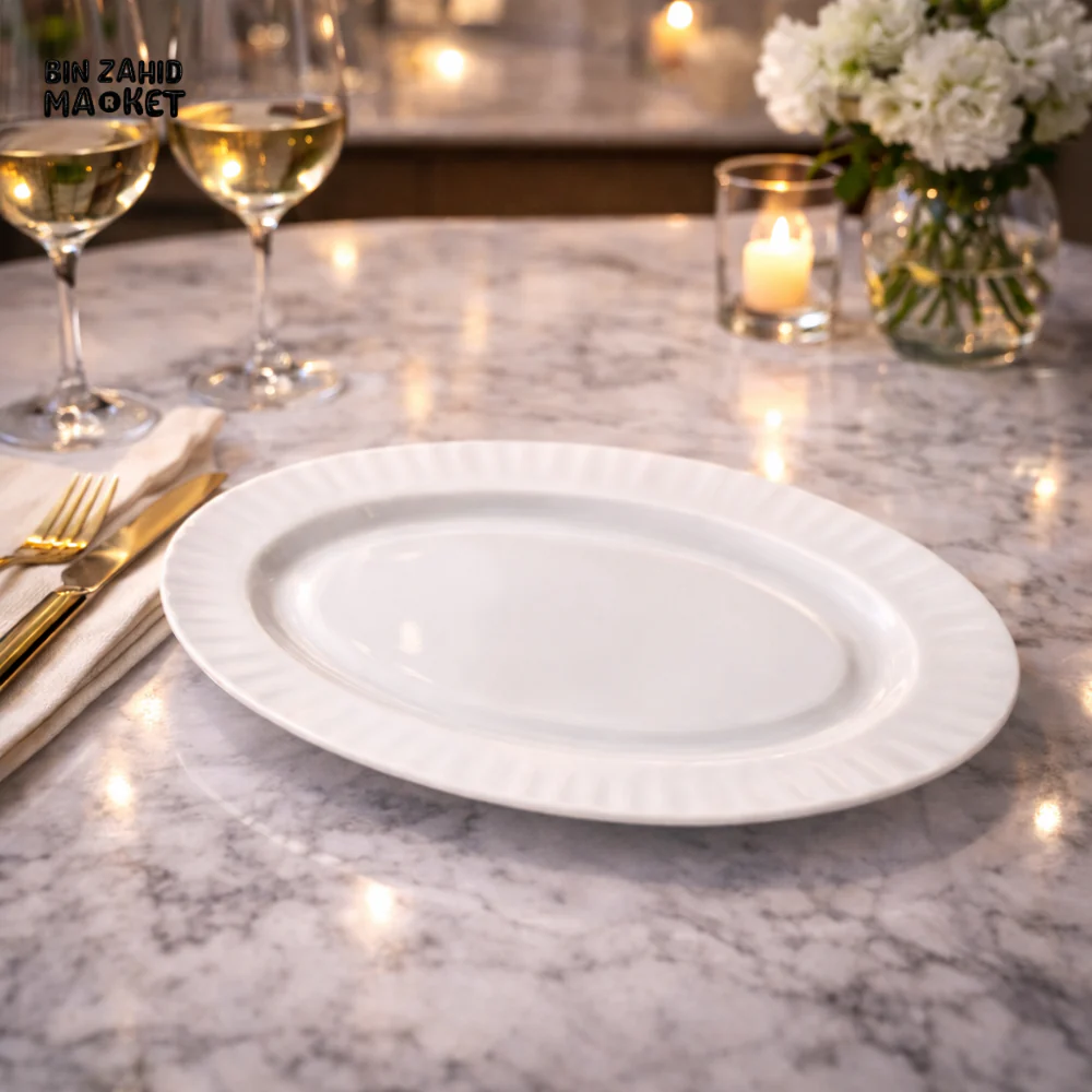 DANNY HOME LUXURY WHITE PORCELAIN SERVING PLATE – 14 INCH ELEGANT DINING TABLEWARE  - XYP140
