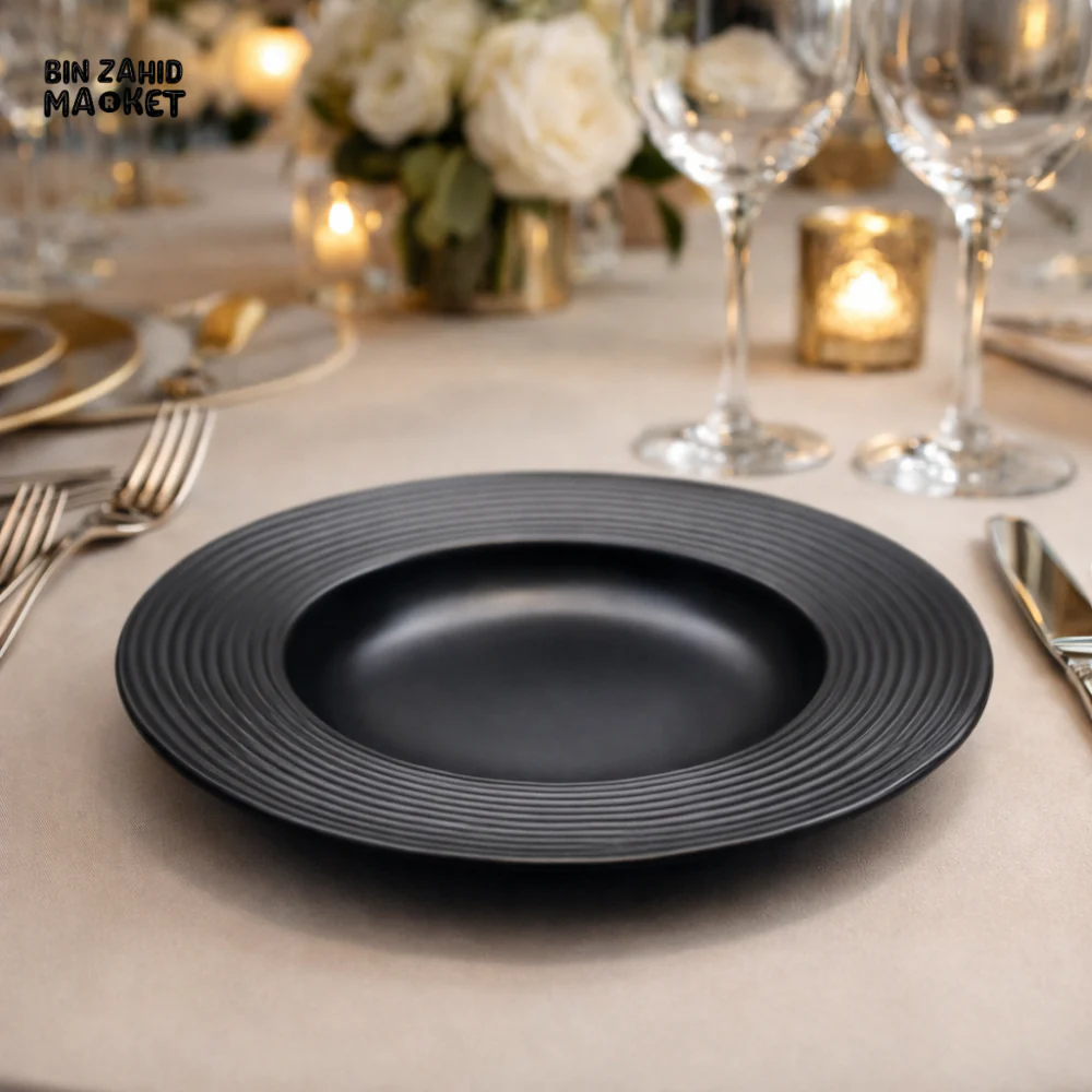 DANNY HOME PREMIUM BLACK DEEP PLATE 20.32CM – ELEGANT TEXTURED MODERN TABLEWARE -D40-2