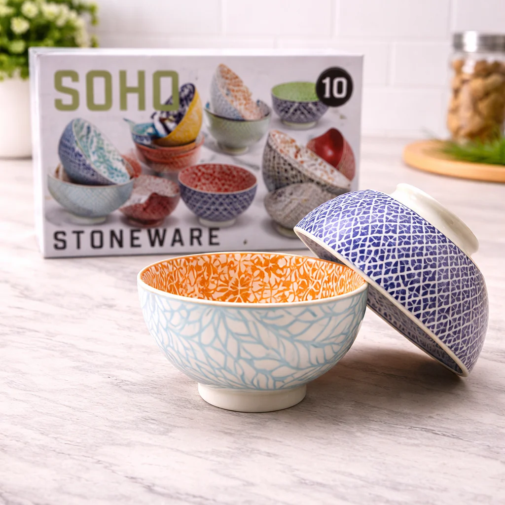 DANNY HOME SOHO STONEWARE 10 PIECES BOWL SET 12CM – MODERN PRINTED SERVING & SNACK BOWLS -SE-004