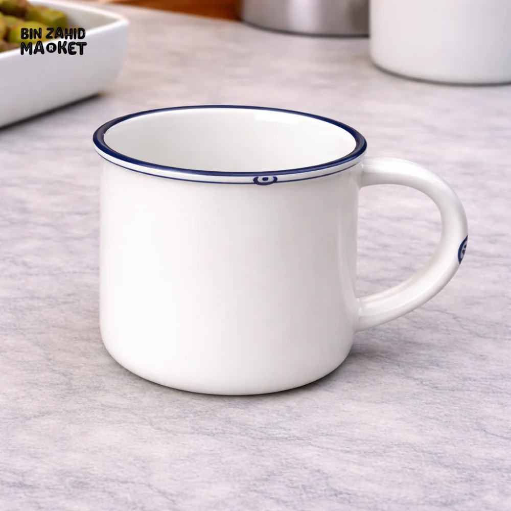DANNY HOME WHITE ENAMEL MUG WITH BLUE RIM 430ML– CLASSIC COFFEE & TEA CUP - CPK-055