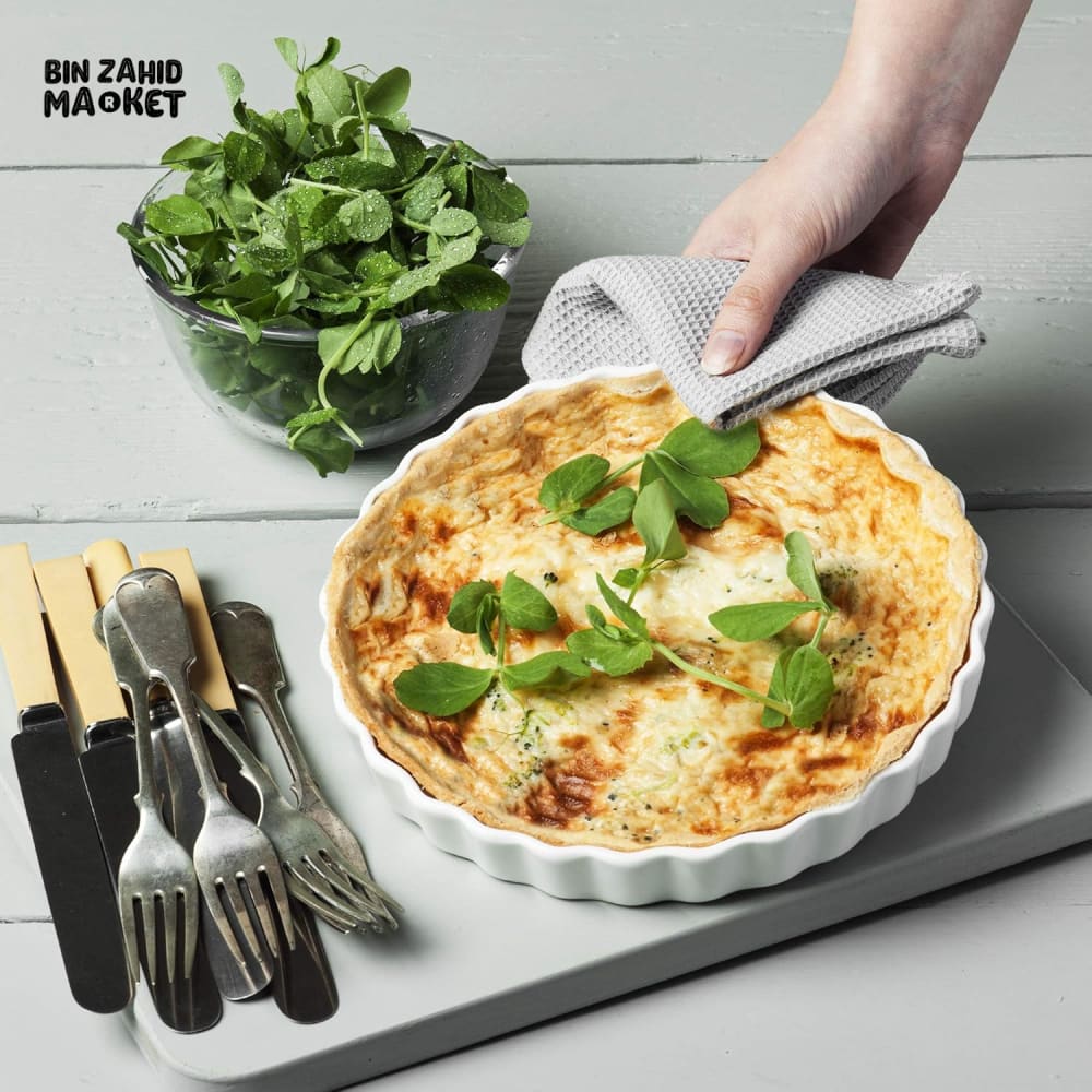 DANNY HOME WHITE PORCELAIN QUICHE & TART BAKING DISH 27.94 CM – ELEGANT CERAMIC PIE PAN FOR OVEN BAKING & SERVING - CPK-010