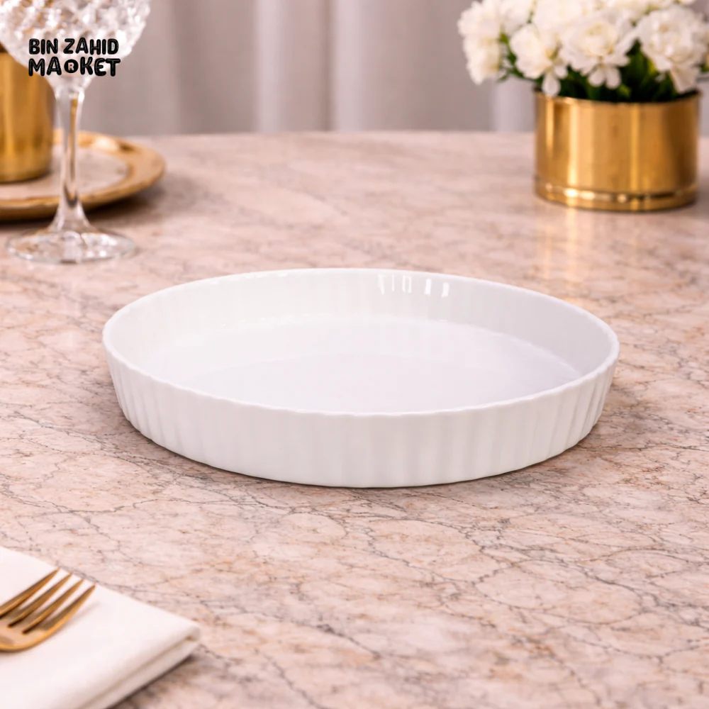 DANNY HOME WHITE PORCELAIN QUICHE & TART BAKING DISH 27.94 CM – ELEGANT CERAMIC PIE PAN FOR OVEN BAKING & SERVING - CPK-010 - Image 2