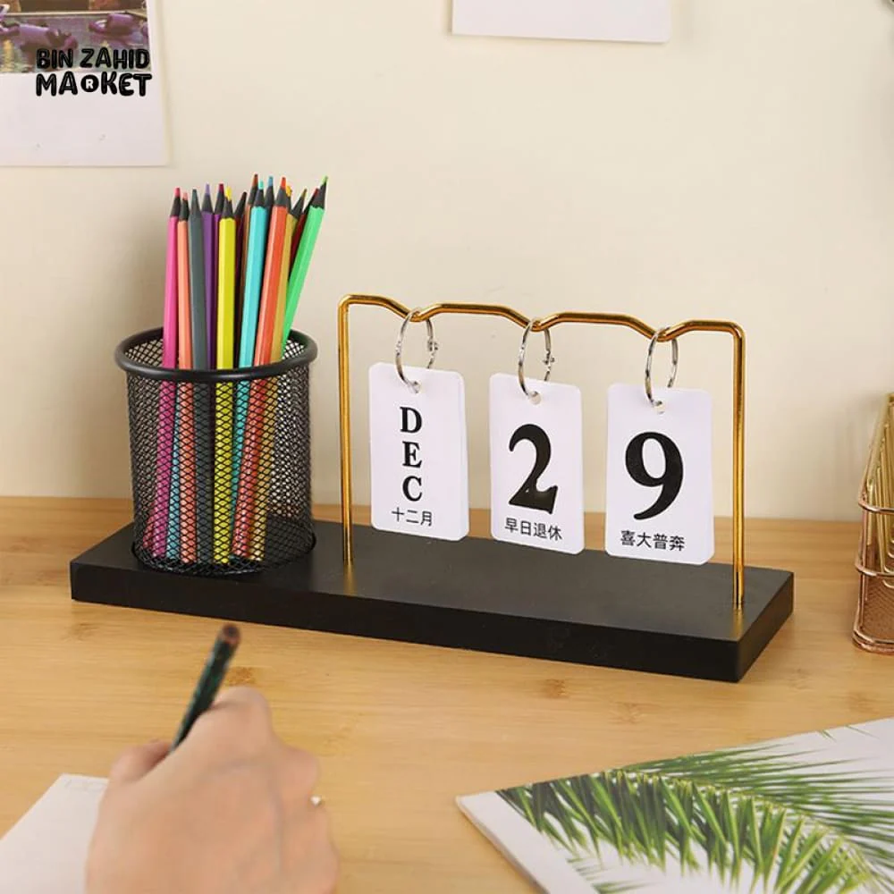 DESK CALENDAR HOLDER DECOR PERPETUAL DESKTOP CALENDAR BLOCK CALENDAR REUSABLE SIMPLE DESKTOP ORNAMENTS MULTIFUNCTIONAL IRON - Image 2