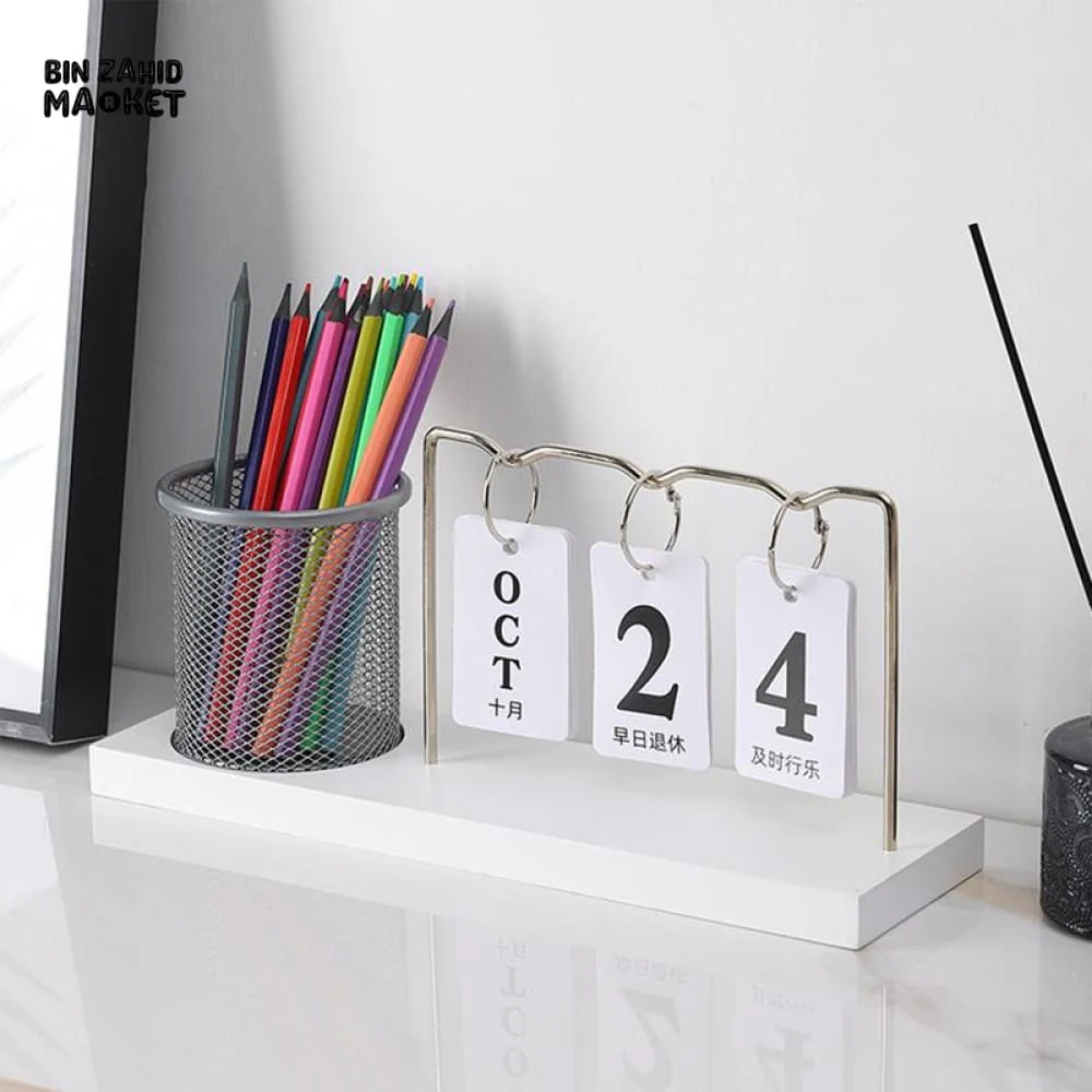 DESK CALENDAR HOLDER DECOR PERPETUAL DESKTOP CALENDAR BLOCK CALENDAR REUSABLE SIMPLE DESKTOP ORNAMENTS MULTIFUNCTIONAL IRON - Image 3