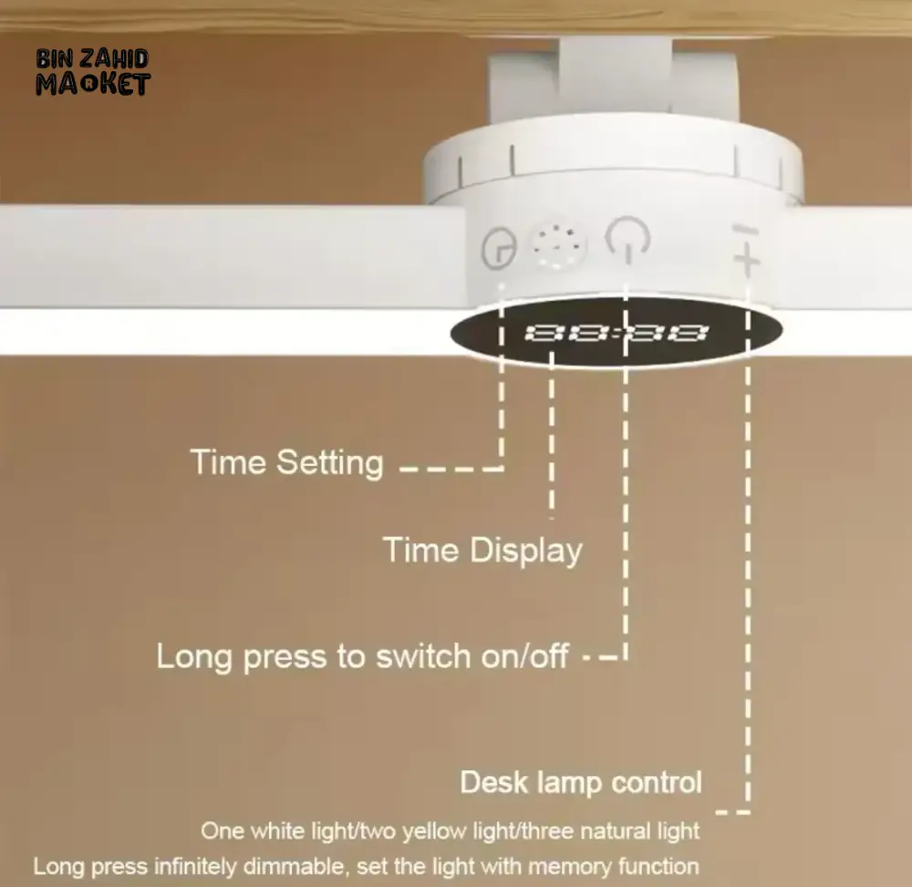 DESK LAMP WITH MAGNETIC CLOCK – LED USB RECHARGEABLE STEPLESS DIMMING NIGHT LIGHT - Image 4