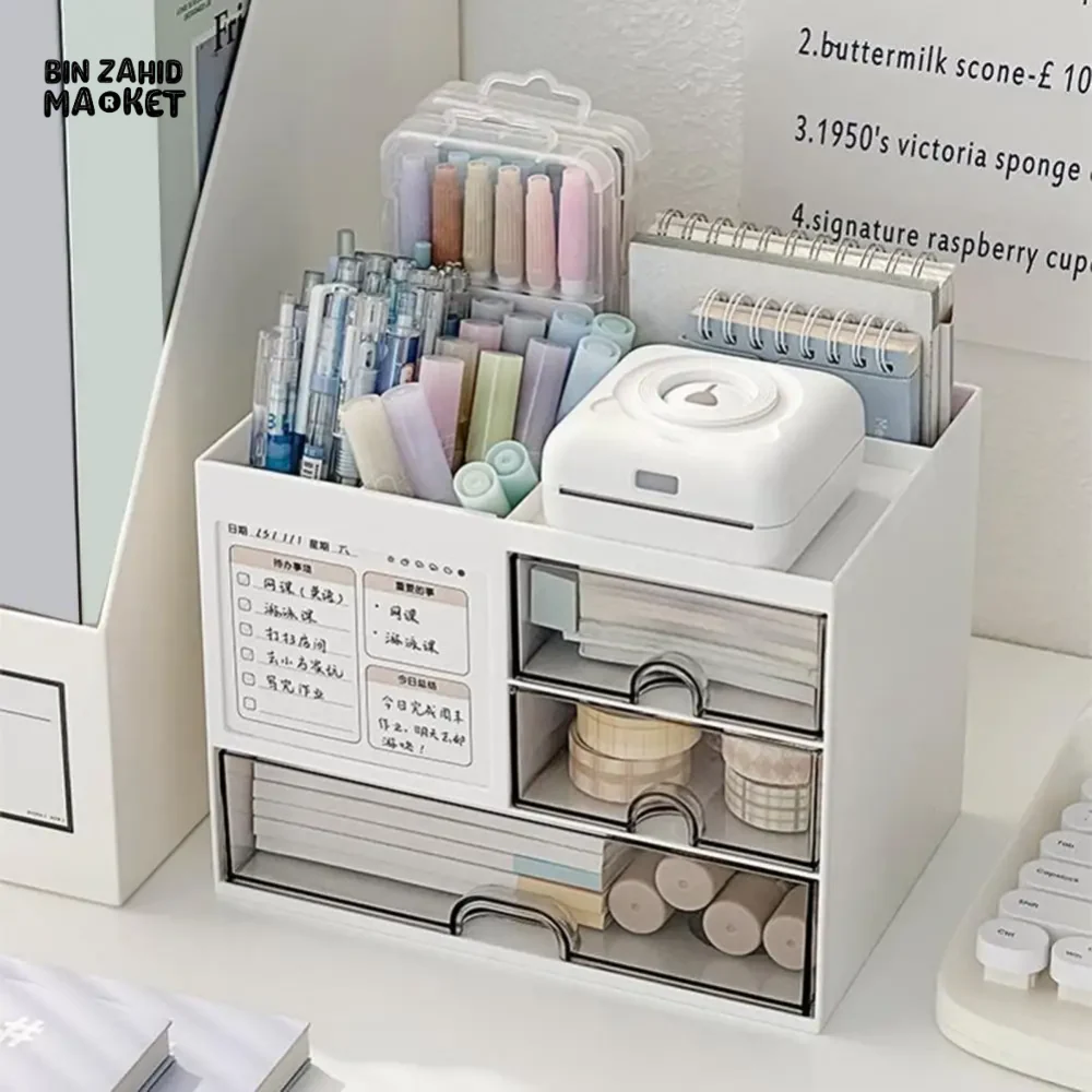 DESKTOP ORGANIZER DRAWER BOX WITH PEN HOLDER STORAGE CASE FOR OFFICE SCHOOL HOME - Image 3