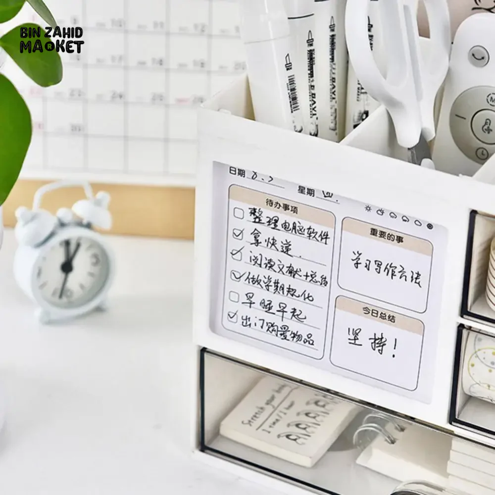 DESKTOP ORGANIZER DRAWER BOX WITH PEN HOLDER STORAGE CASE FOR OFFICE SCHOOL HOME - Image 6