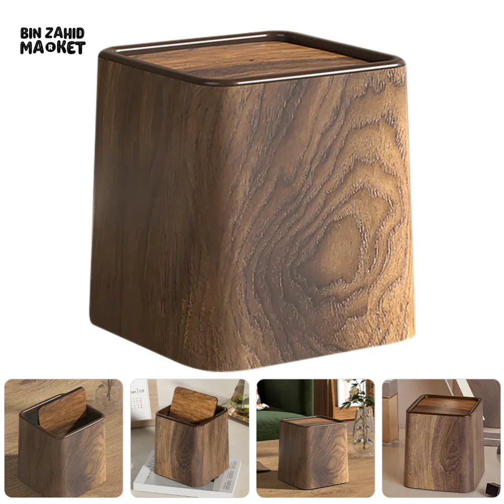 DESKTOP TRASH CAN OFFICE SMALL GARBAGE RETRO WOODEN WASTEBASKET - Image 5