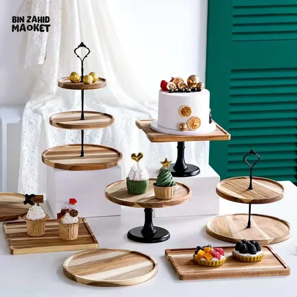 DETACHABLE CAKE STAND WOODEN EUROPEAN STYLE DESSERT HOLDER WEDDING PARTY - Image 2