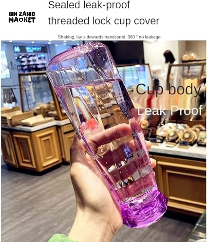 DIAMOND GLASS WATER BOTTLE 450ML - Image 5