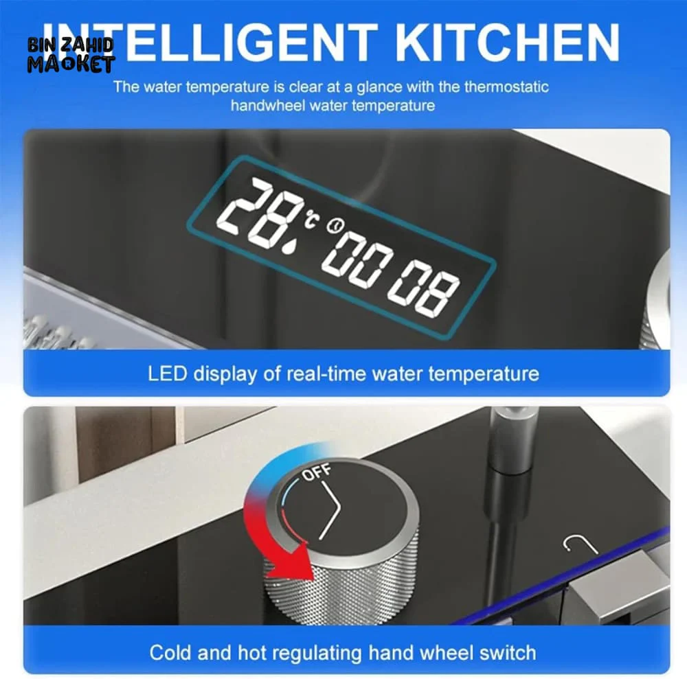 DIGITAL DISPLAY PREMIUM KITCHEN WATERFALL FAUCETS SINK SET - Image 3