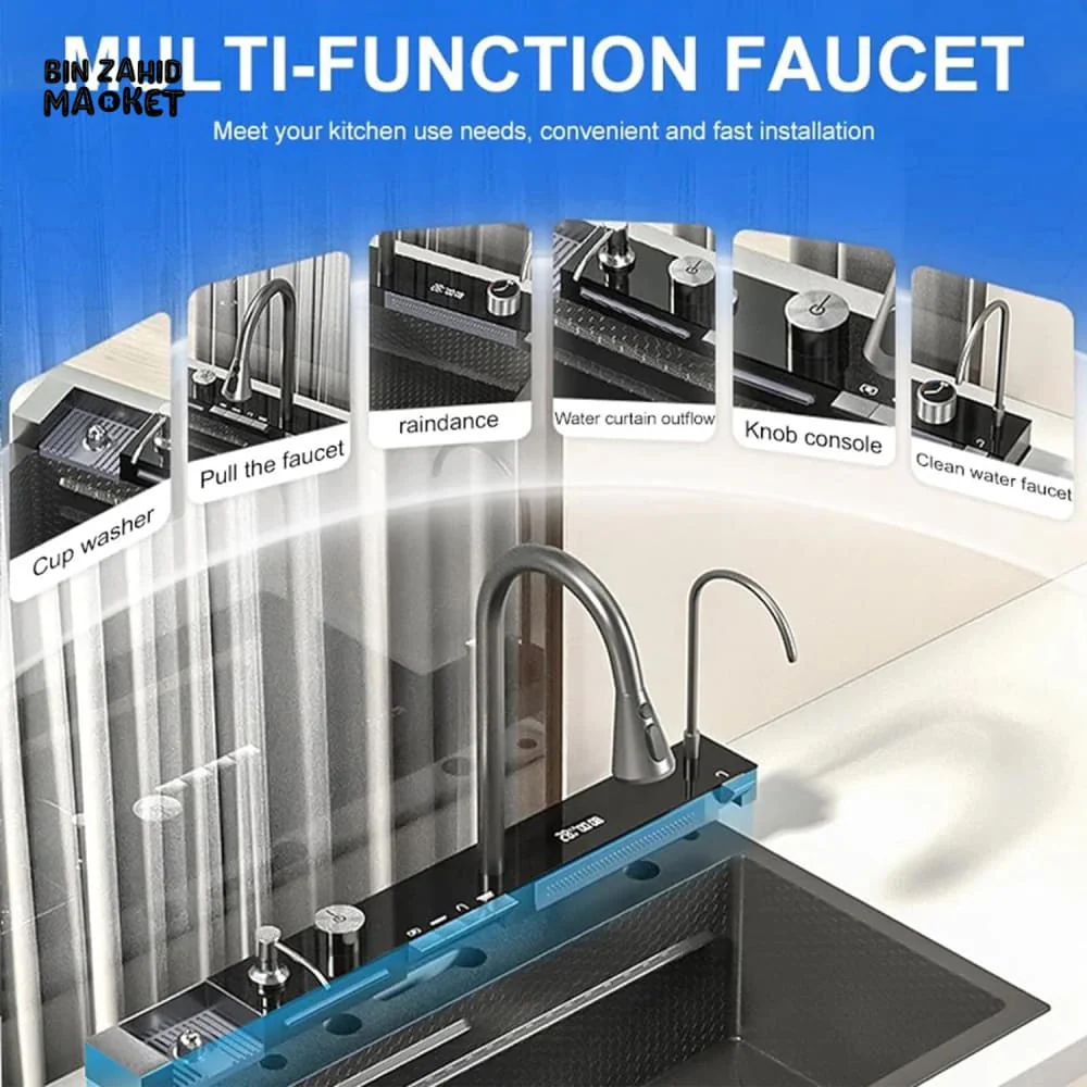 DIGITAL DISPLAY PREMIUM KITCHEN WATERFALL FAUCETS SINK SET - Image 5