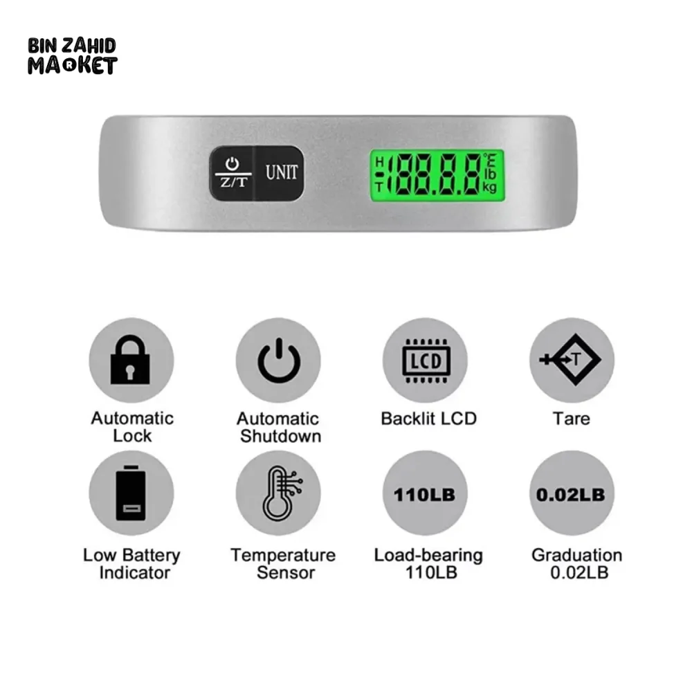DIGITAL LUGGAGE SCALE 50KG/110LB | PORTABLE HANDHELD HANGING SCALE FOR TRAVEL & SUITCASE WEIGHT MEASUREMENT - Image 2