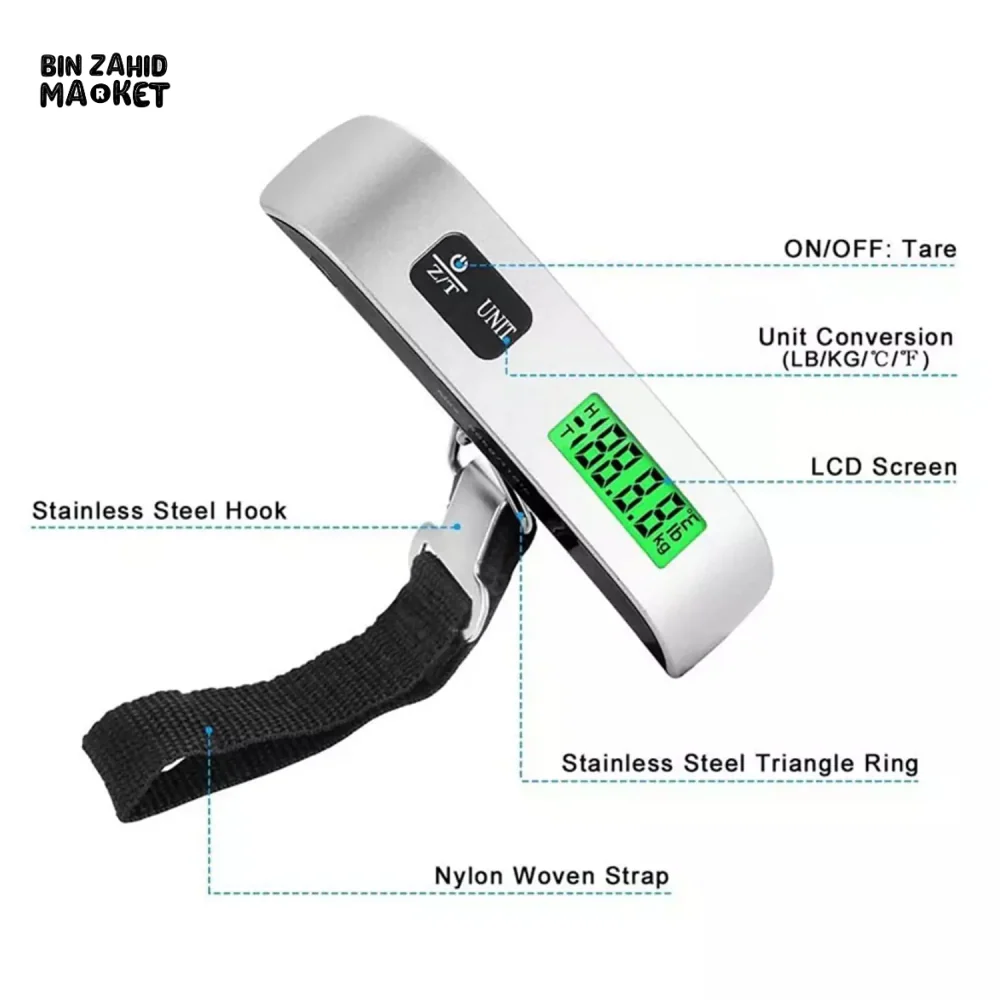 DIGITAL LUGGAGE SCALE 50KG/110LB | PORTABLE HANDHELD HANGING SCALE FOR TRAVEL & SUITCASE WEIGHT MEASUREMENT - Image 3