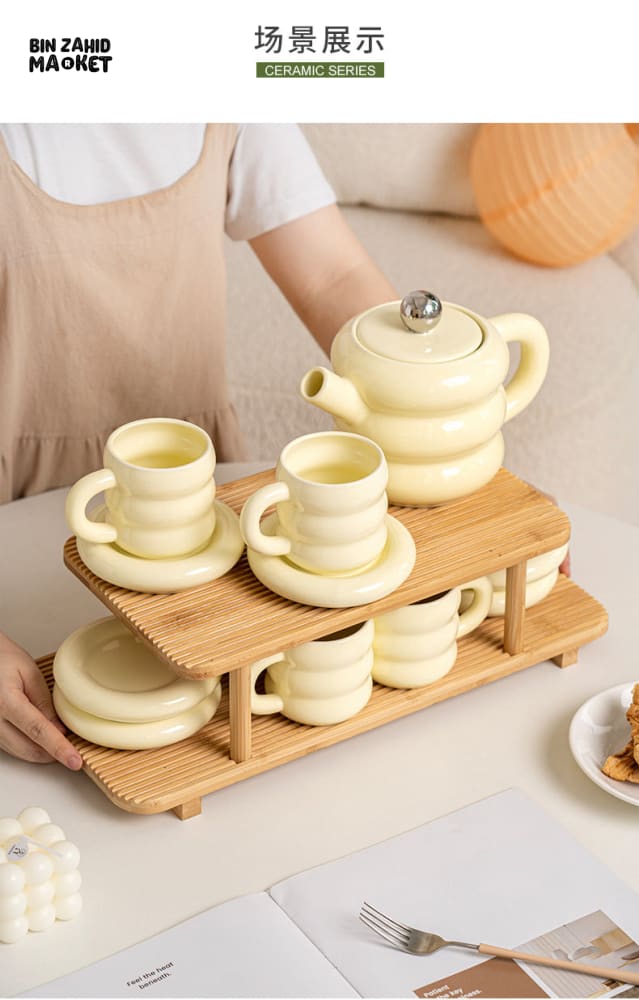 DONUT SERIES 13-PIECE CERAMIC TEA SET – ELEGANT GIFT BOX EDITION - BEIGE - Image 3