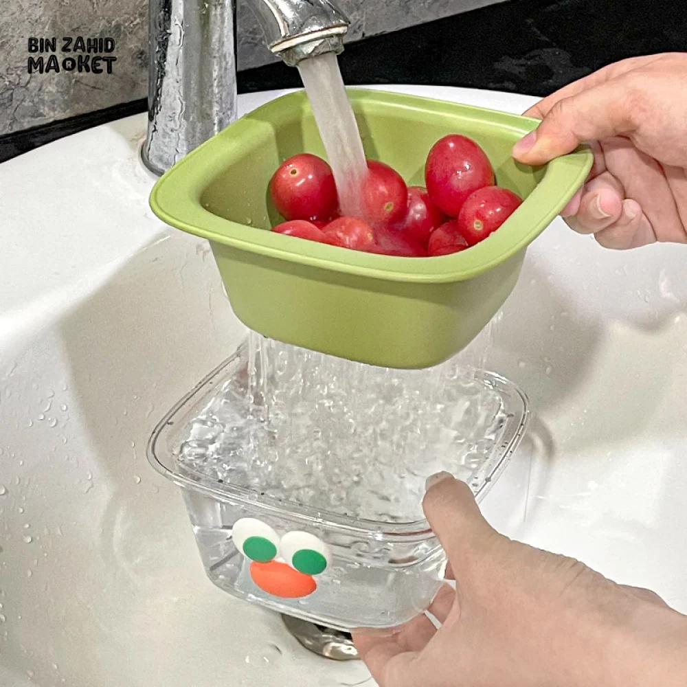 DOUBLE DRAIN BASKET FRUIT WASHING TRAY MINI KITCHEN STORAGE BOX - Image 5