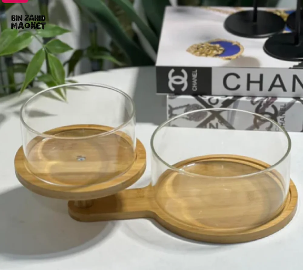 DOUBLE GLASS SNACK BOWL SET WITH BAMBOO TRAY – ELEGANT SERVING BOWLS FOR DRY FRUITS CANDY & CONDIMENTS - Image 2