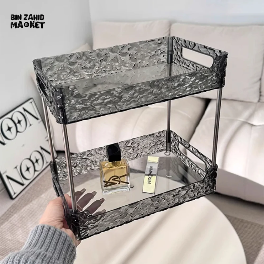 DOUBLE-LAYER ACRYLIC BATHROOM SHELF – TRANSPARENT SHOWER & MAKEUP ORGANIZER - Image 2