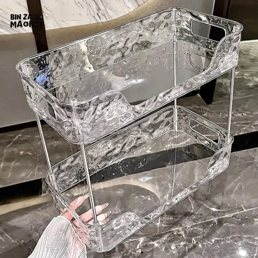 DOUBLE-LAYER ACRYLIC BATHROOM SHELF – TRANSPARENT SHOWER & MAKEUP ORGANIZER - Image 3