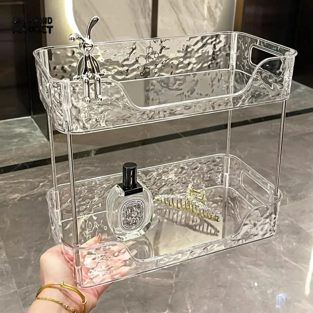DOUBLE-LAYER ACRYLIC BATHROOM SHELF – TRANSPARENT SHOWER & MAKEUP ORGANIZER - Image 5