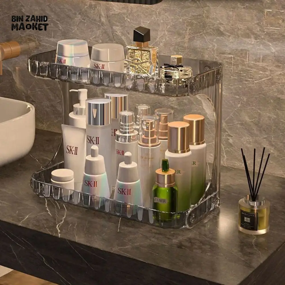 DOUBLE-LAYER BATHROOM STORAGE RACK – VANITY COSMETIC ORGANIZER & DISPLAY STAND - Image 2
