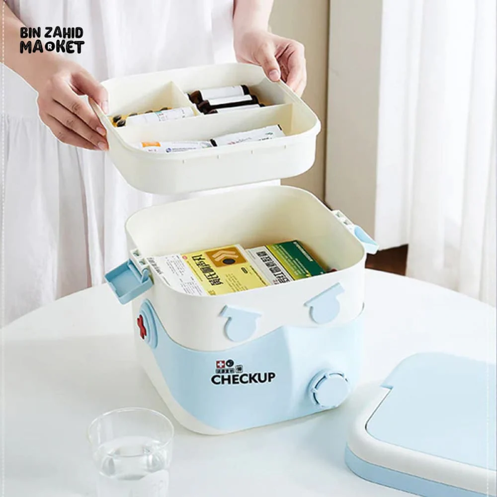 DOUBLE LAYER MEDICINE & FIRST AID STORAGE BOX PORTABLE ORGANIZER FOR HOME & TRAVEL USE - Image 2