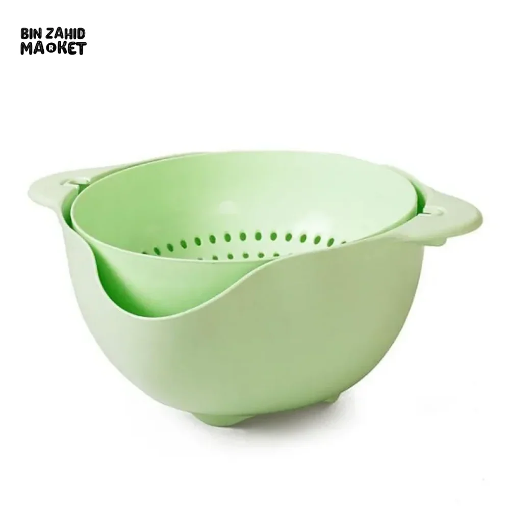 DOUBLE LAYER ROTATING DRAINING BASKET PLASTIC STRAINER BOWL FOR FRUITS VEGETABLES & RICE KITCHEN WASHING & SERVING TOOL - Image 5