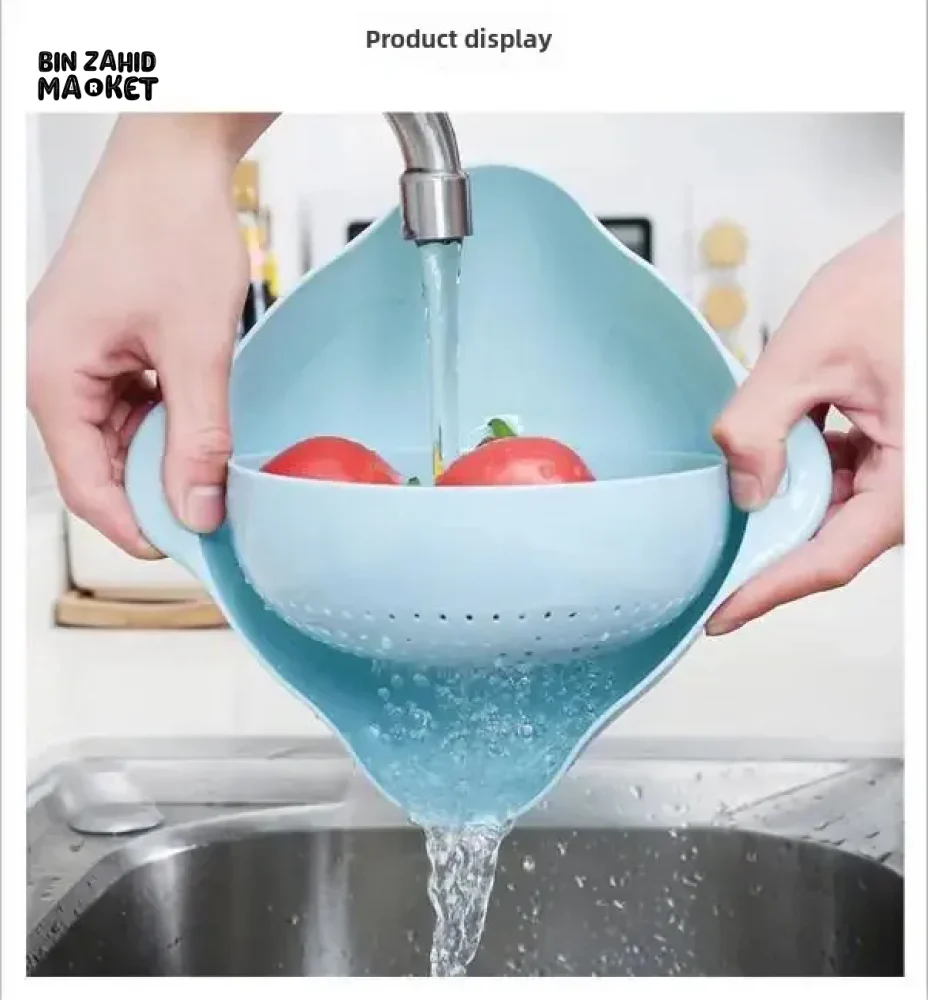 DOUBLE LAYER ROTATING DRAINING BASKET PLASTIC STRAINER BOWL FOR FRUITS VEGETABLES & RICE KITCHEN WASHING & SERVING TOOL - Image 9
