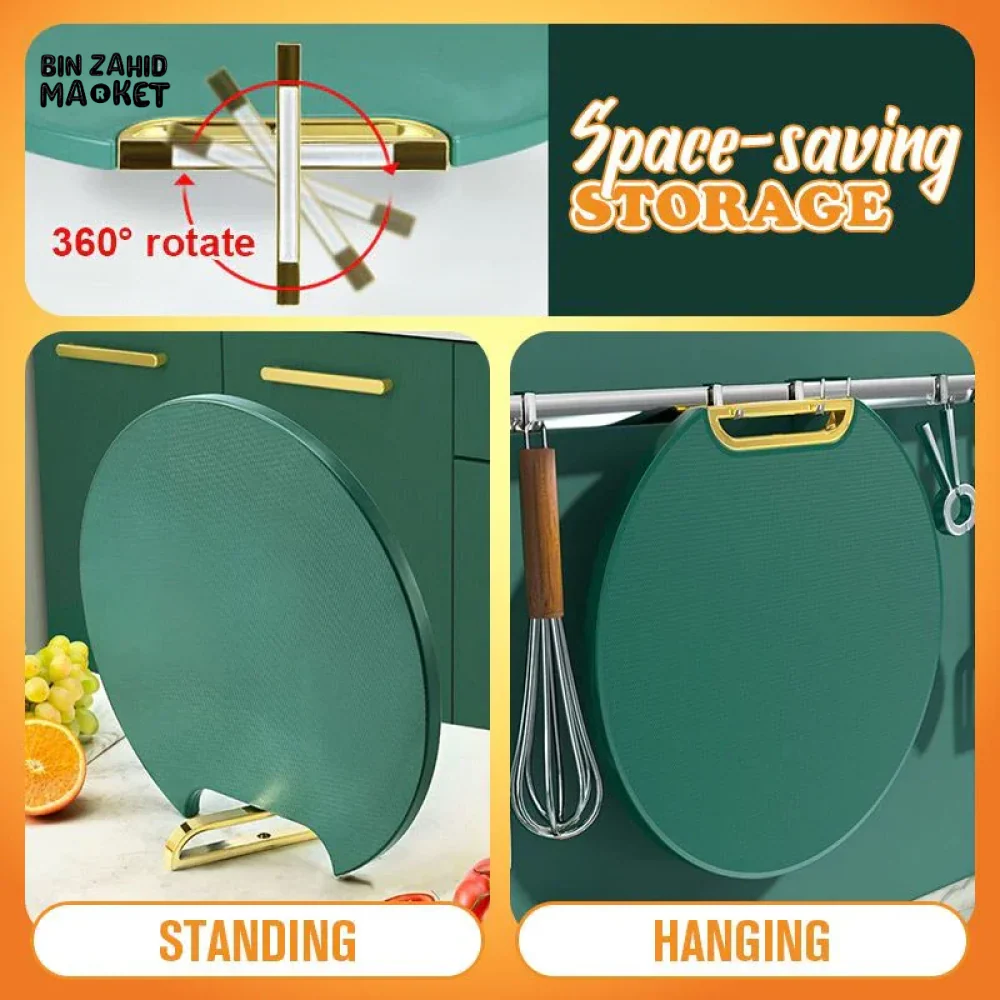 DOUBLE-SIDED CHOPPING BOARD ANTI-MILDEW NON-SLIP ROUND ROTATABLE CUTTING BOARD STANDABLE GREEN STICKY PAD FOR KITCHEN USE - Image 8