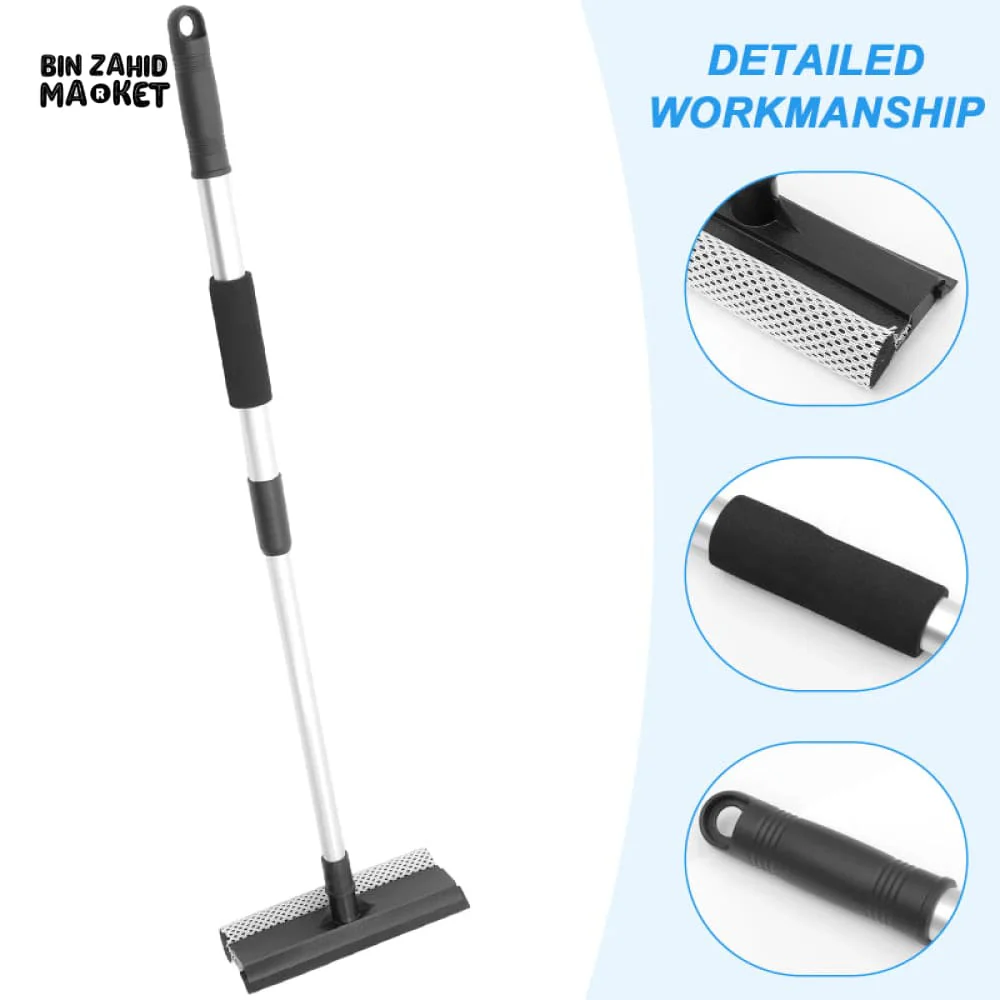 DOUBLE-SIDED WINDOW BRUSH WITH TELESCOPIC HANDLE – GLASS CLEANER & SCRAPER
