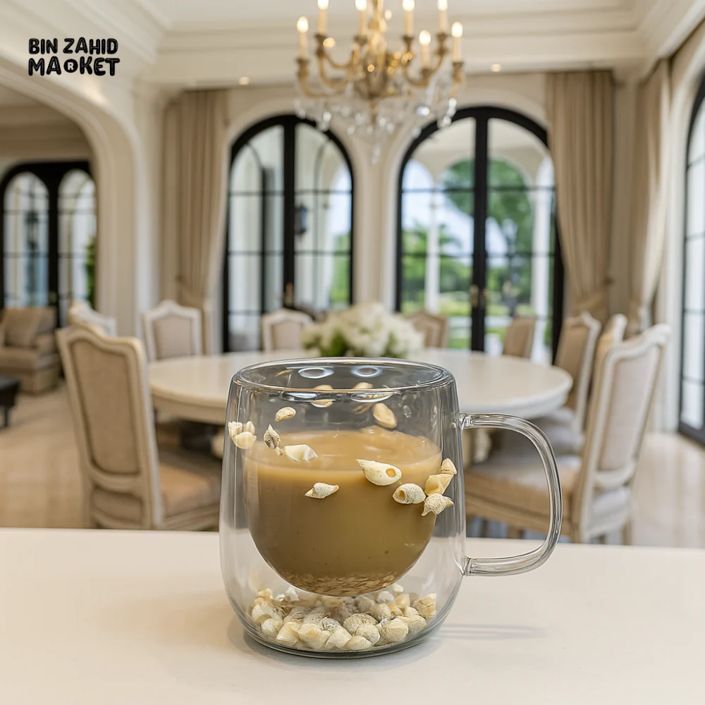 DOUBLE WALL GLASS MUG 250ML – SEASHELL DESIGN | LUXURY COFFEE CUP FOR HOT & COLD DRINKS