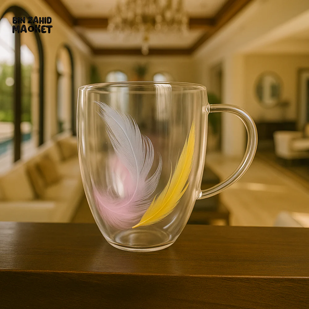 DOUBLE WALL GLASS MUG WITH DRIED FLOWER DESIGN - 330ML RXG-042