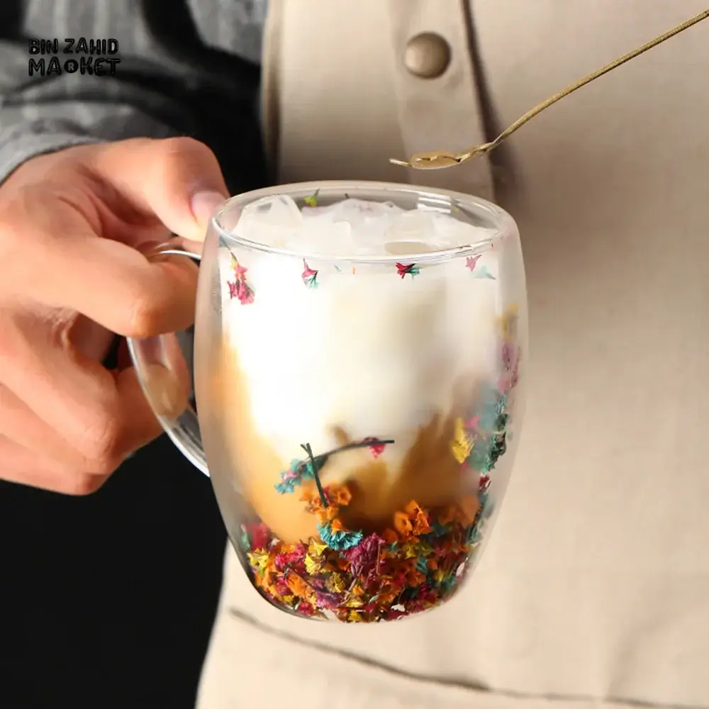 DRIED FLOWER DOUBLE WALL GLASS MUG - 250ML - Image 4