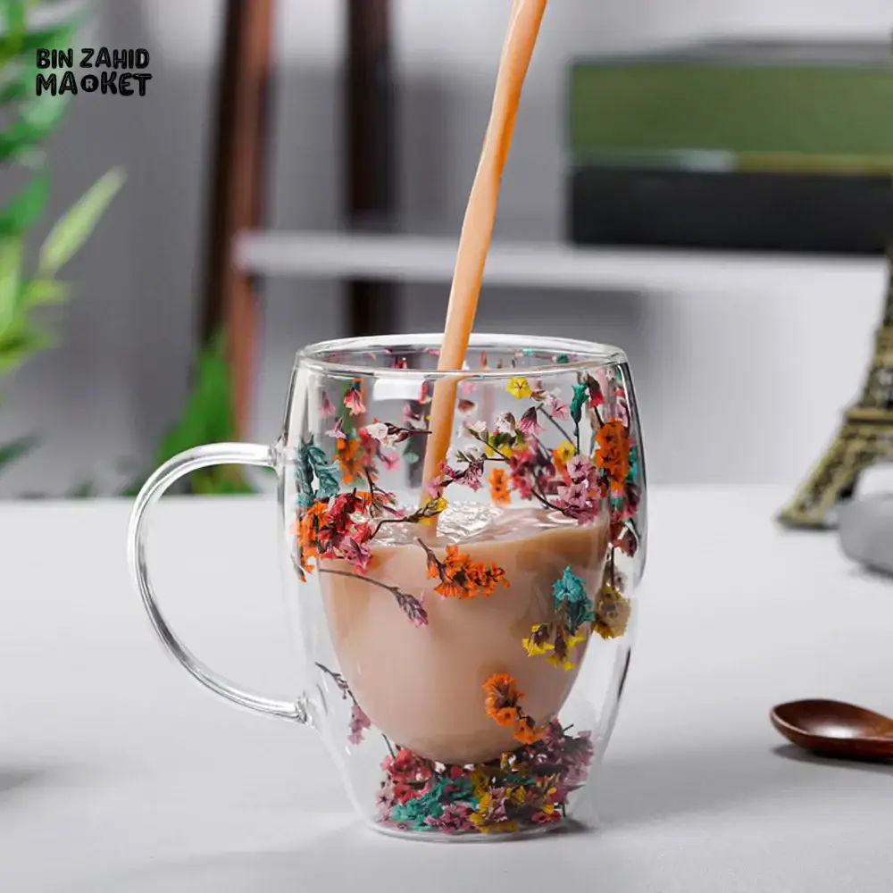 DRIED FLOWER DOUBLE WALL GLASS MUG - 250ML - Image 5
