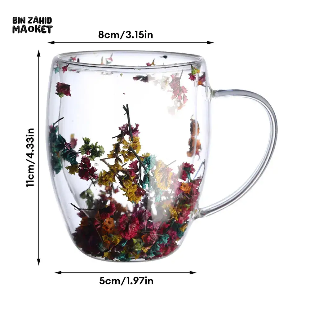 DRIED FLOWER DOUBLE WALL GLASS MUG - 250ML - Image 6