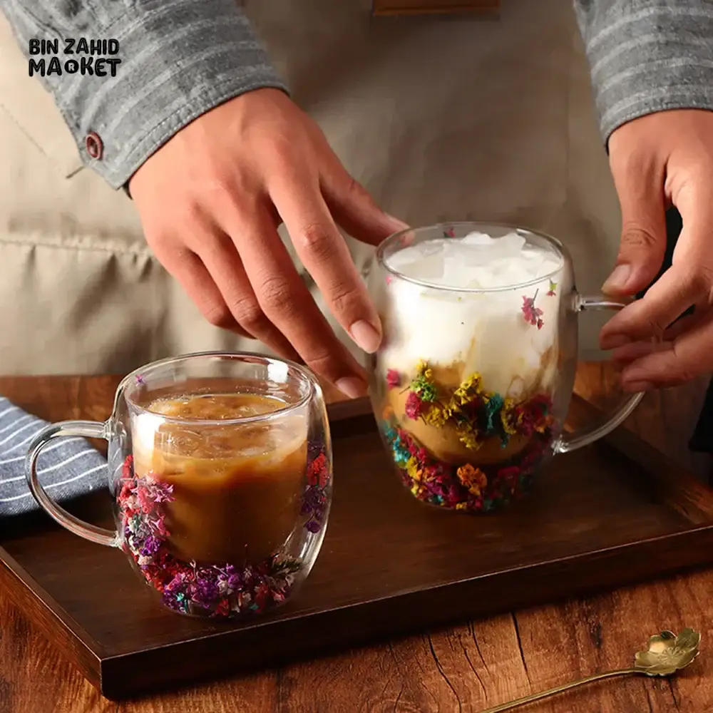 DRIED FLOWER DOUBLE WALL GLASS MUG - 350ML - Image 2