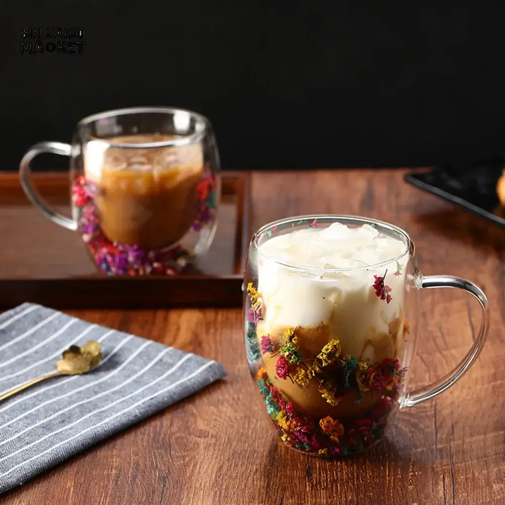 DRIED FLOWER DOUBLE WALL GLASS MUG - 350ML - Image 3