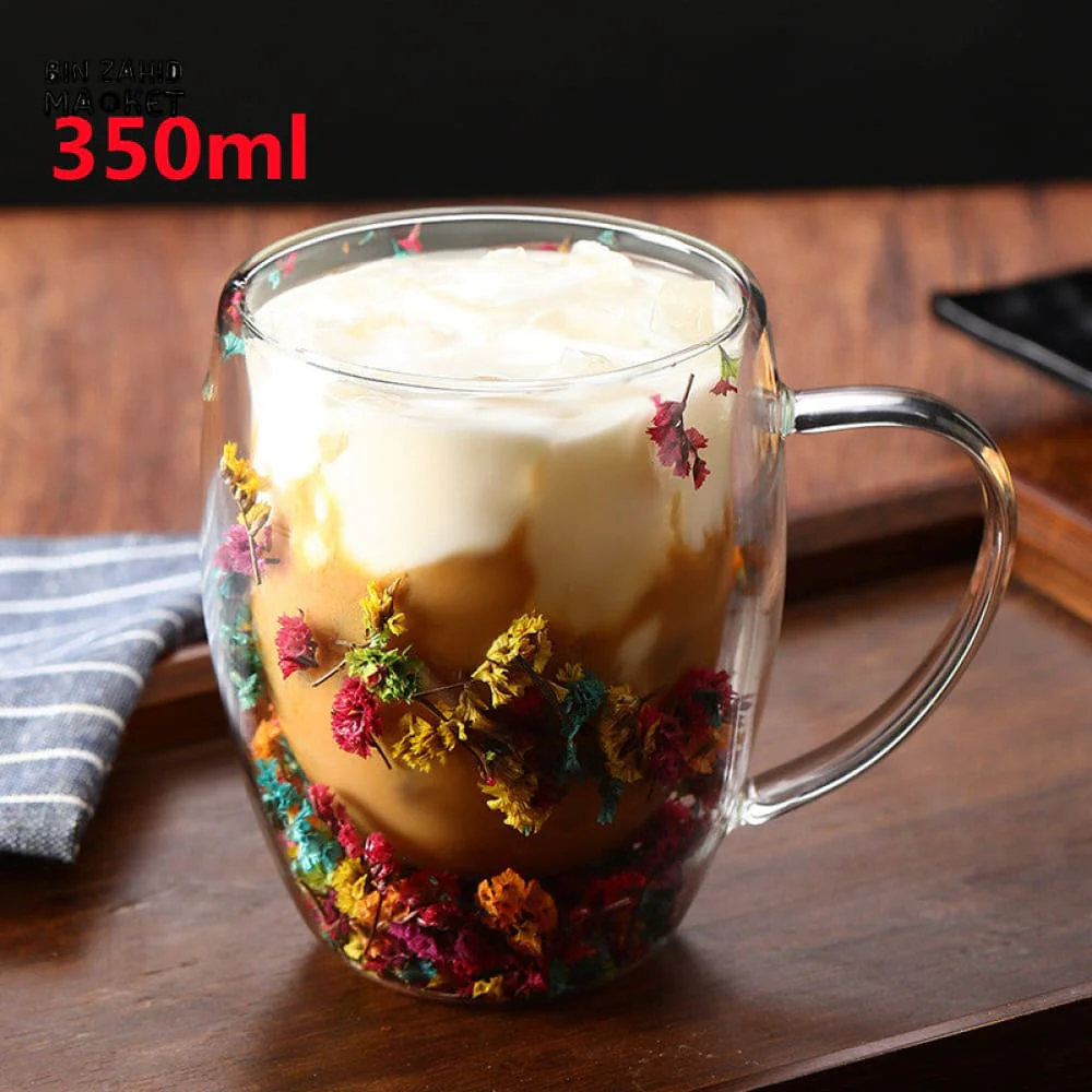 DRIED FLOWER DOUBLE WALL GLASS MUG - 350ML - Image 7