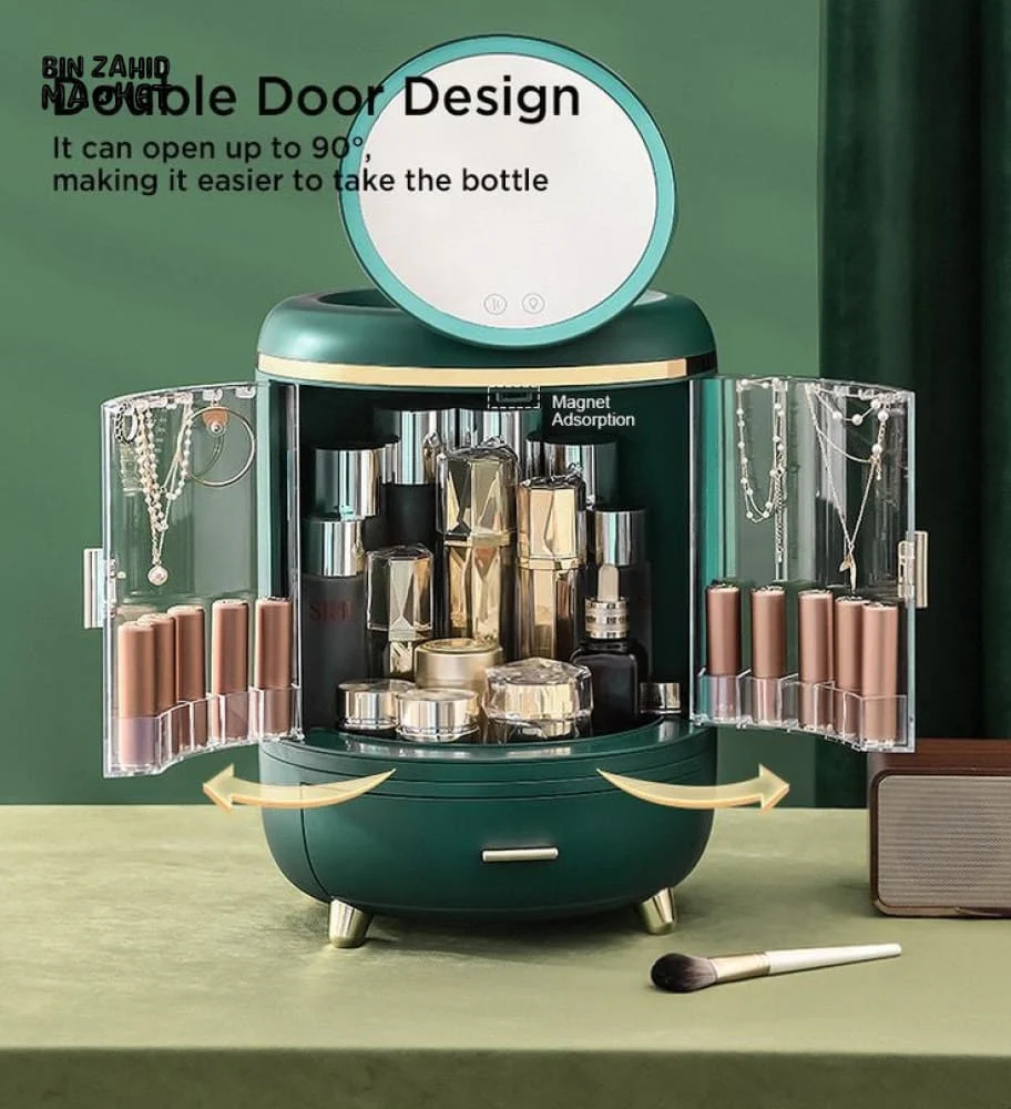 DUAL DOOR COSMETIC ORGANIZER WITH LED MIRROR - Image 2