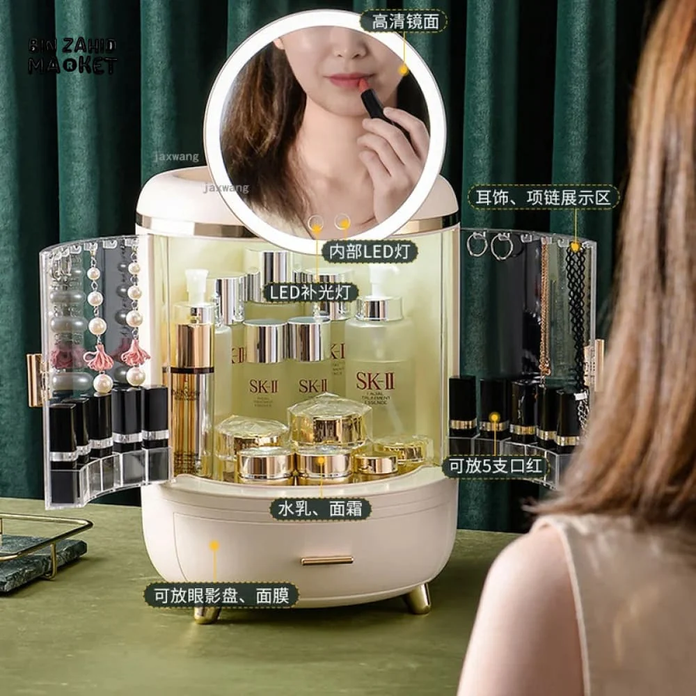 DUAL DOOR COSMETIC ORGANIZER WITH LED MIRROR - Image 7