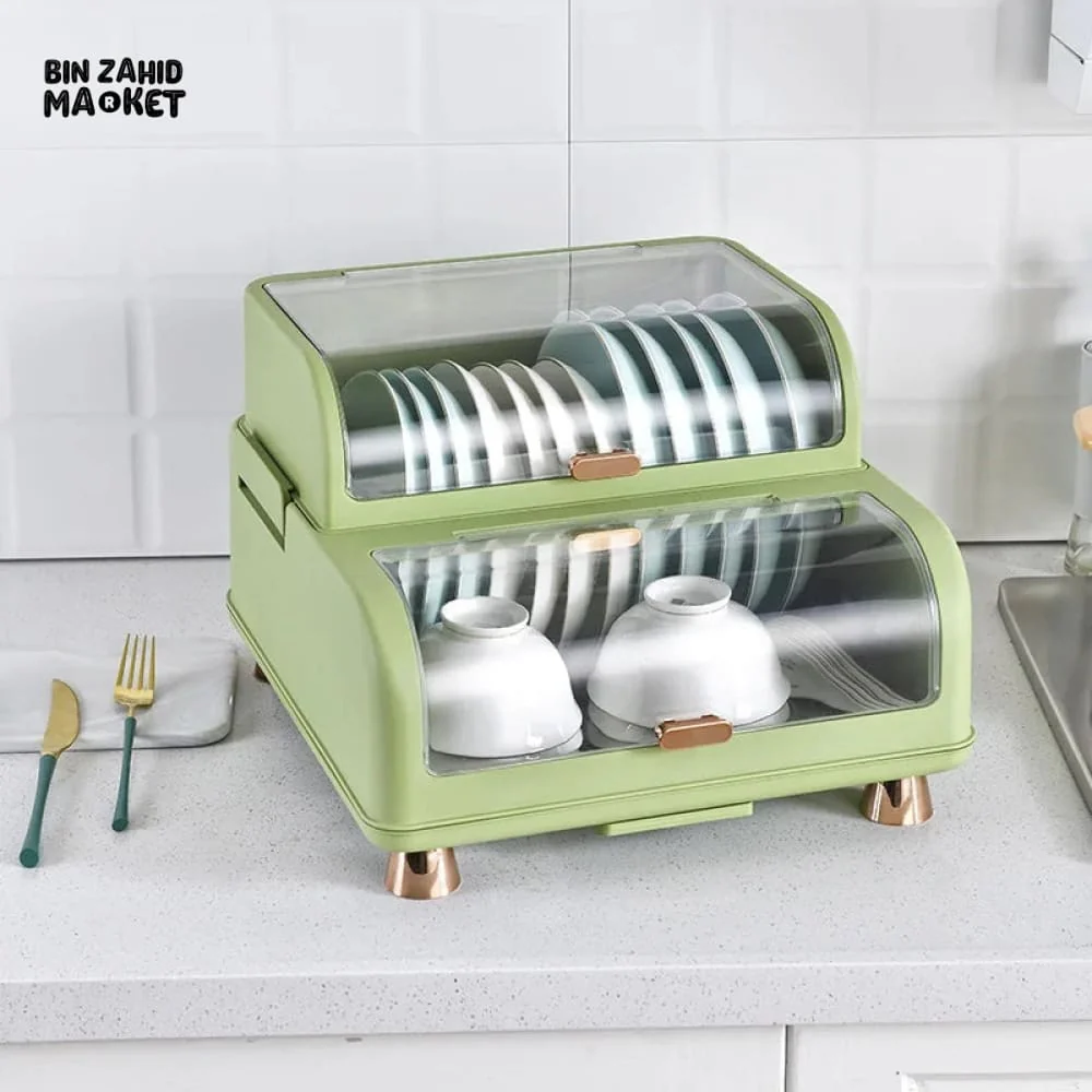DUAL LAYERS DISHES RACK WITH LID - Image 3