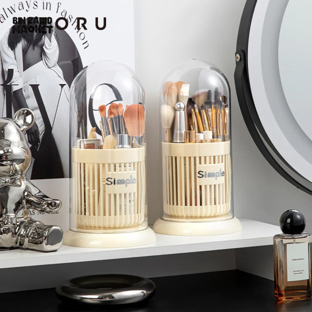 DUSTPROOF COSMETIC ORGANIZER – BRUSH STORAGE BUCKET WITH CLEAR LID