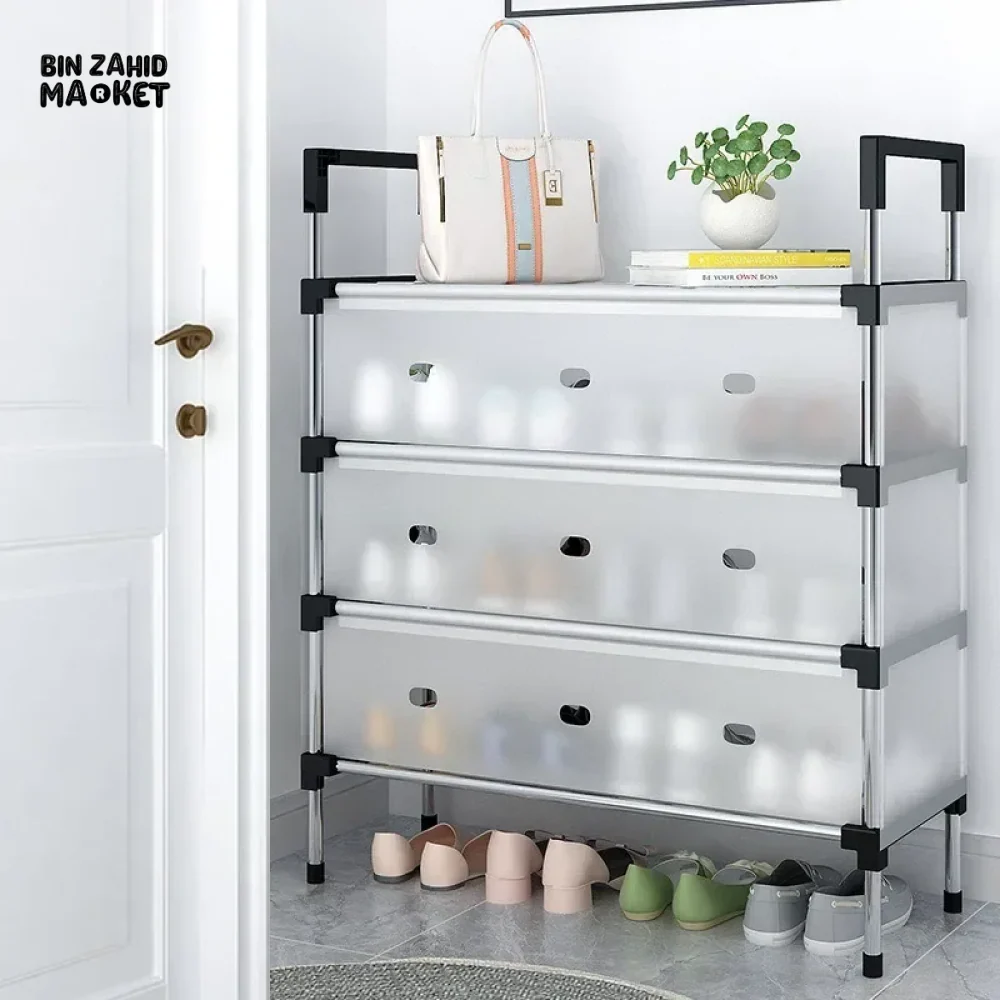 DUSTPROOF SHOE ORGANIZER RACK HEAVY DUTY STORAGE STAND FOR SHOES HEELS TOYS & MORE – HALLWAY DORM & GARAGE - 4 LAYER